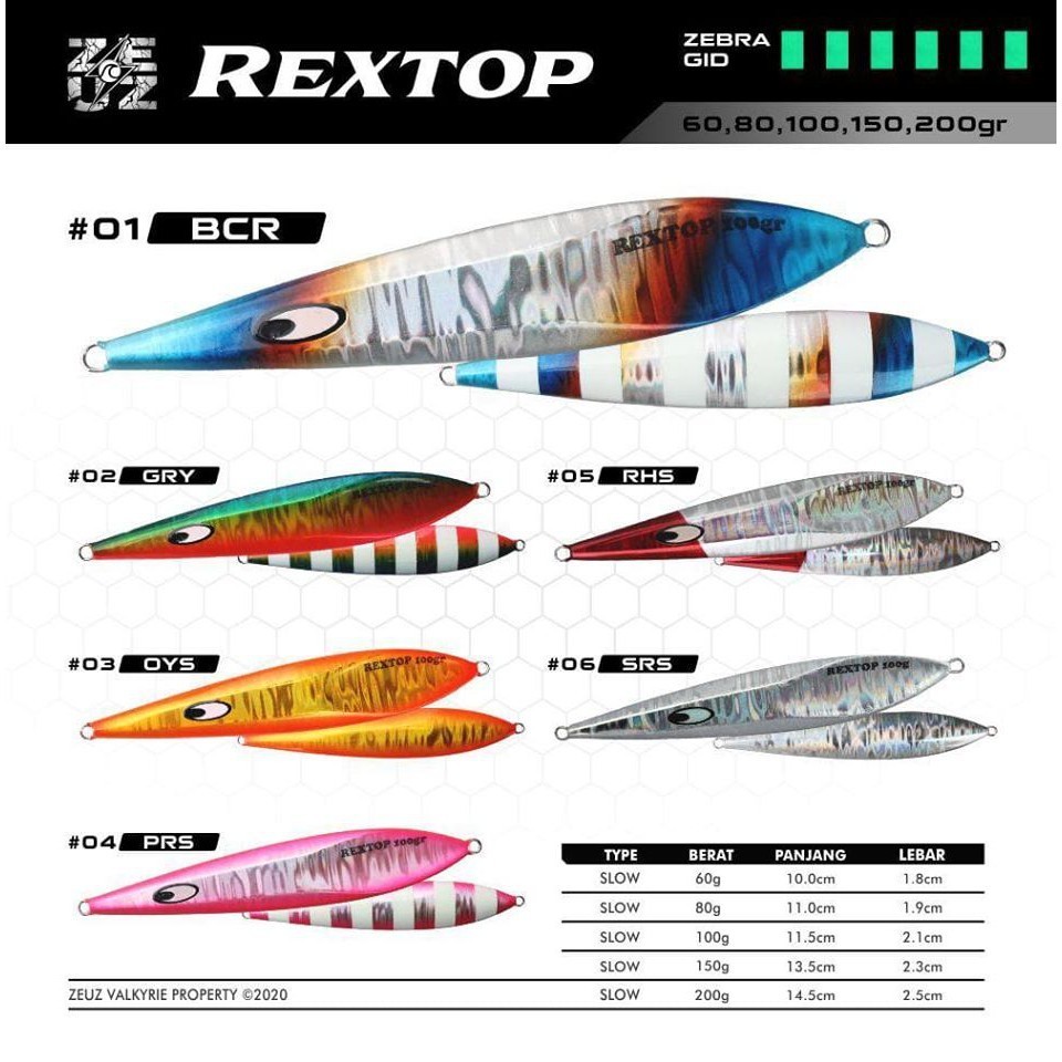 EXTRA BONUS | UMPAN PANCING metal jig ZEUZ VALKYRIE REXTOP 100 GRAM Pusat Alat Pancing Berkualitas