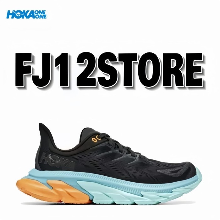 Terlaris ~Hoka One One Clifton Edge Mens Road Running Shoes - Black / Aquarelle - 44