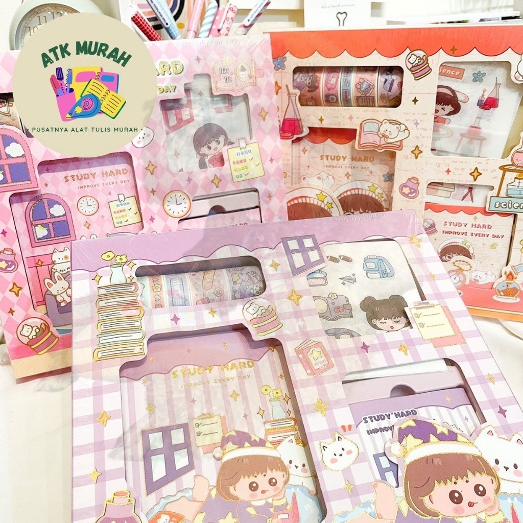 

JURNAL 4 IN 1 KODE S001 STUDY HARD (WASHI TAPE |STICKER|STICKY NOTES|NOTEBOOK A5)