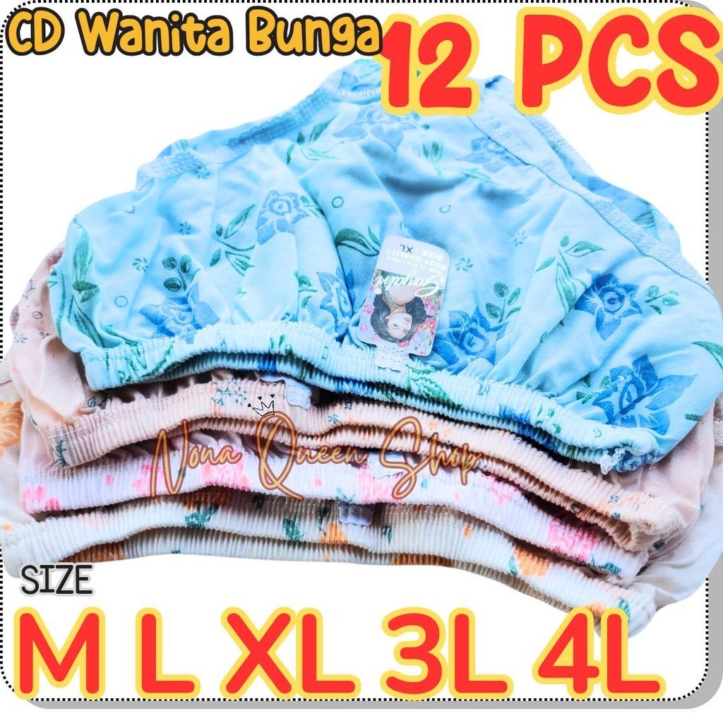 12 PCS CD WANITA DEWASA / CELANA DALAM IBU MOTIF CANTIK CD WANITA BUNGA MURAH