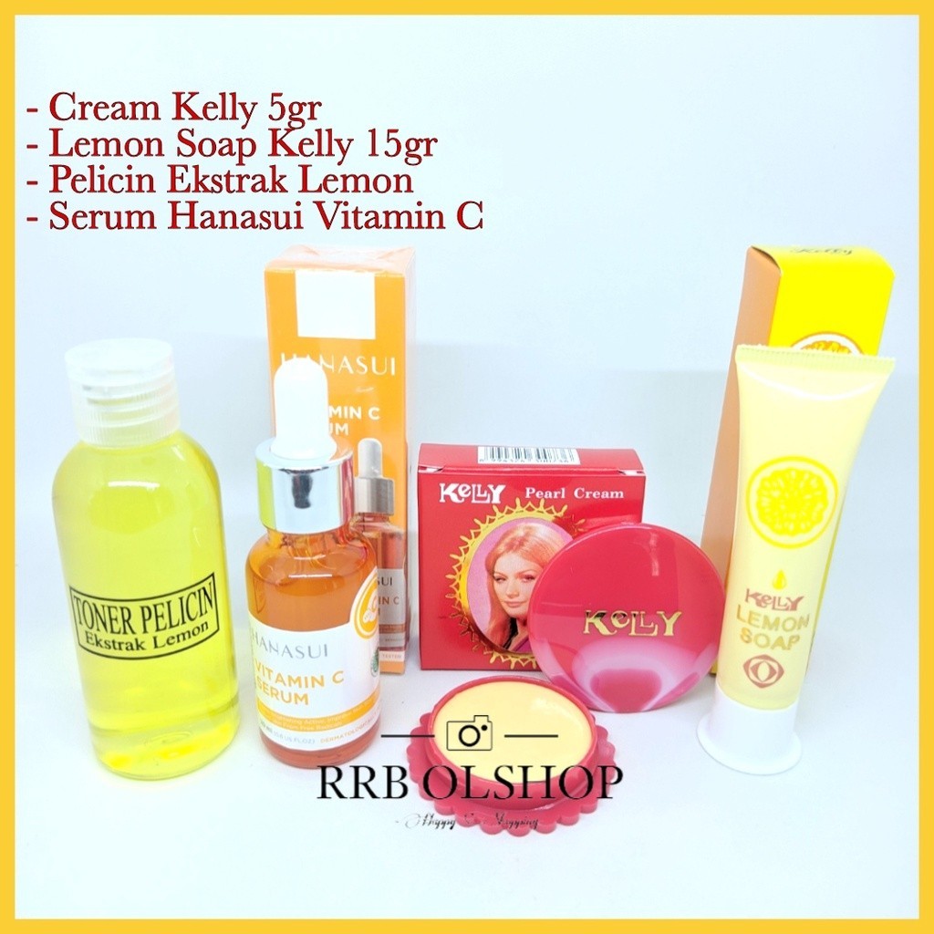 Paket Kelly Kosmetik 4in1 Plus Serum Hanasui Vitamin C BPOM - Pearl Cream 5gr - Lemon Soap 15gr - To