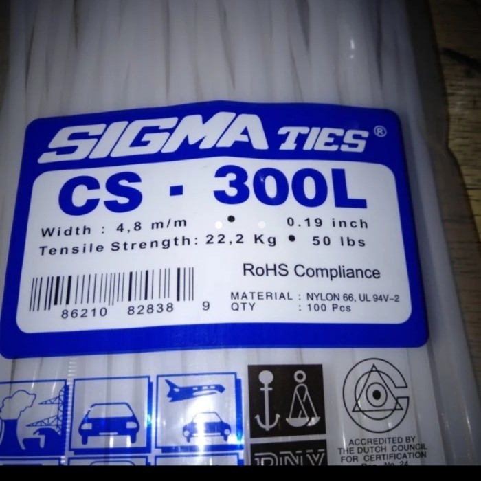 

[KUALITAS TERBAIK] KABEL TIES SIGMA CS-300L. WARNA PUTIH/HITAM - Putih