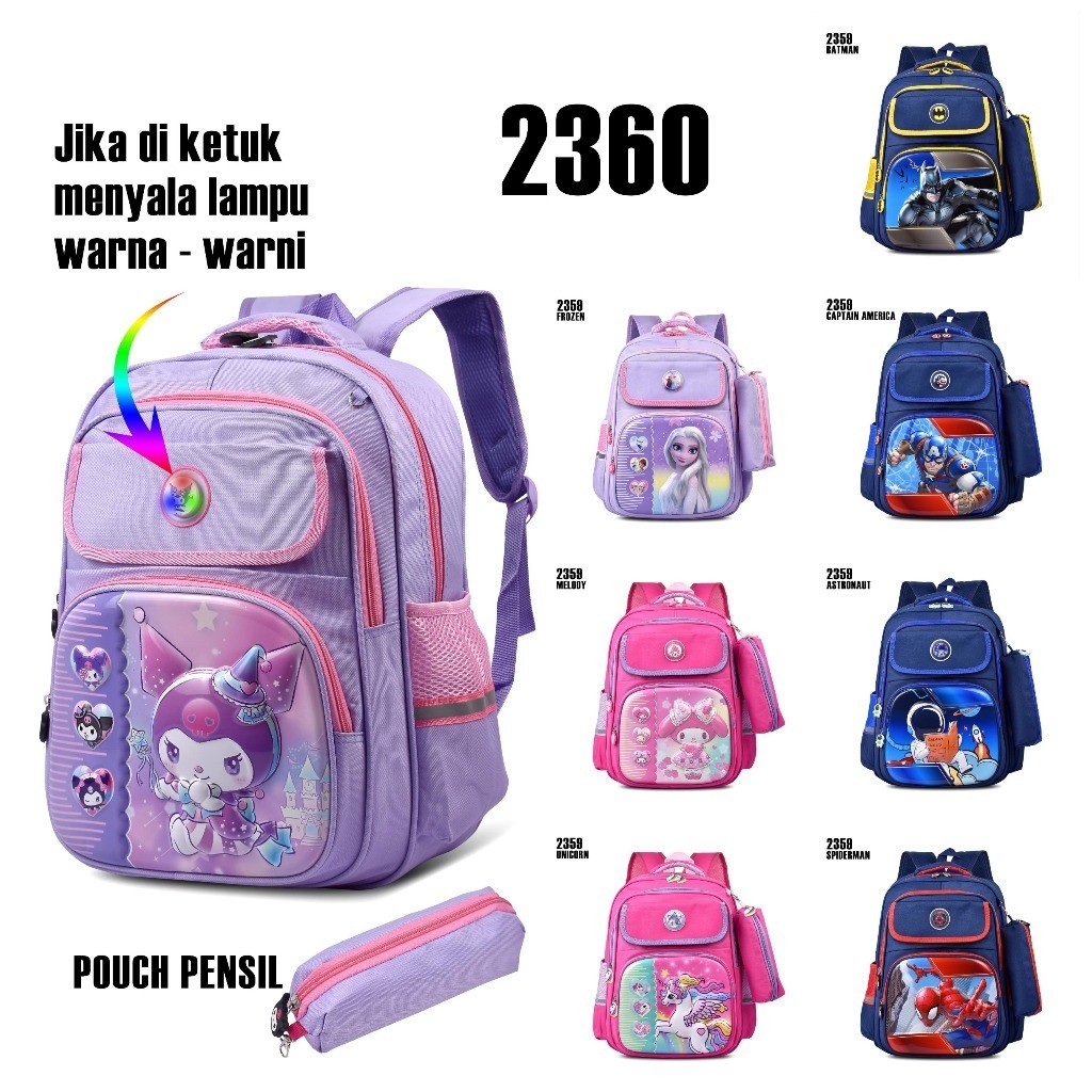 (BF) Tas Cartoon 2360 Tas Lampu Anak Sekolah Tas Kuromi Tas Melody Tas Spiderman