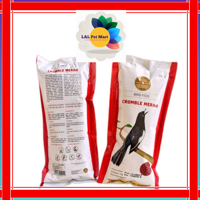 GOLD COIN CRUMBLE MERAH 250 GRAM PAKAN VOER PUR BURUNG KACER