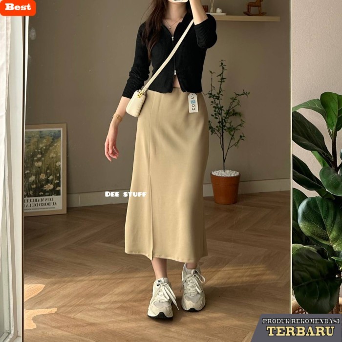 rok wanita kekinian Yoon Skirt 590 - Rok Midi Slit Anti Kusut - Korean Loose Skirt Wanita - Sage