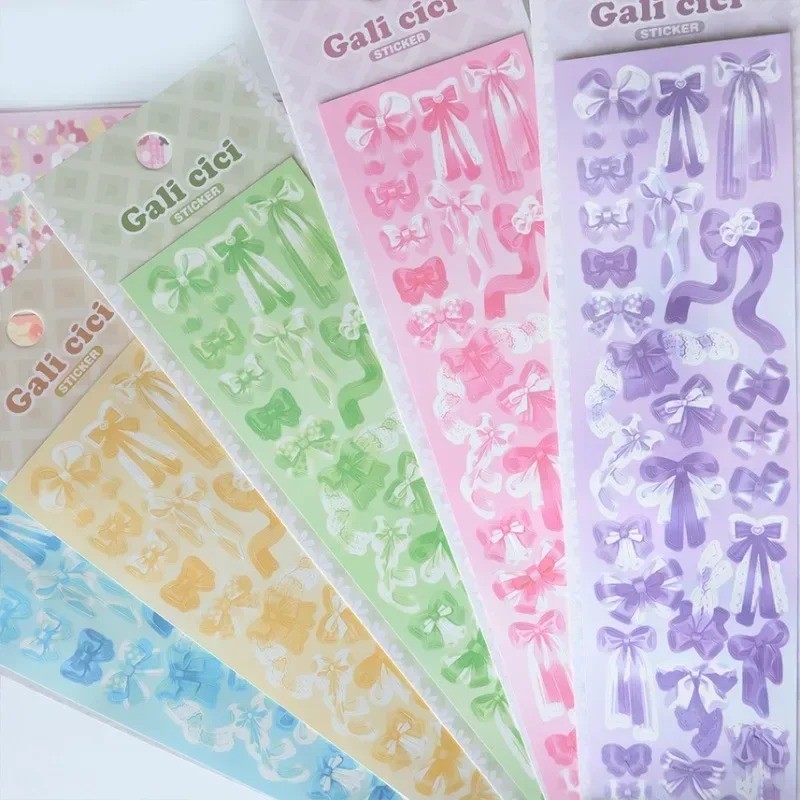 

1 Pc Cute Cartoon Colorful Bow Sticker Basic Toploader DIY Kpop Idol Photo Card Scrapbooking Journaling Deco Material Sticker
