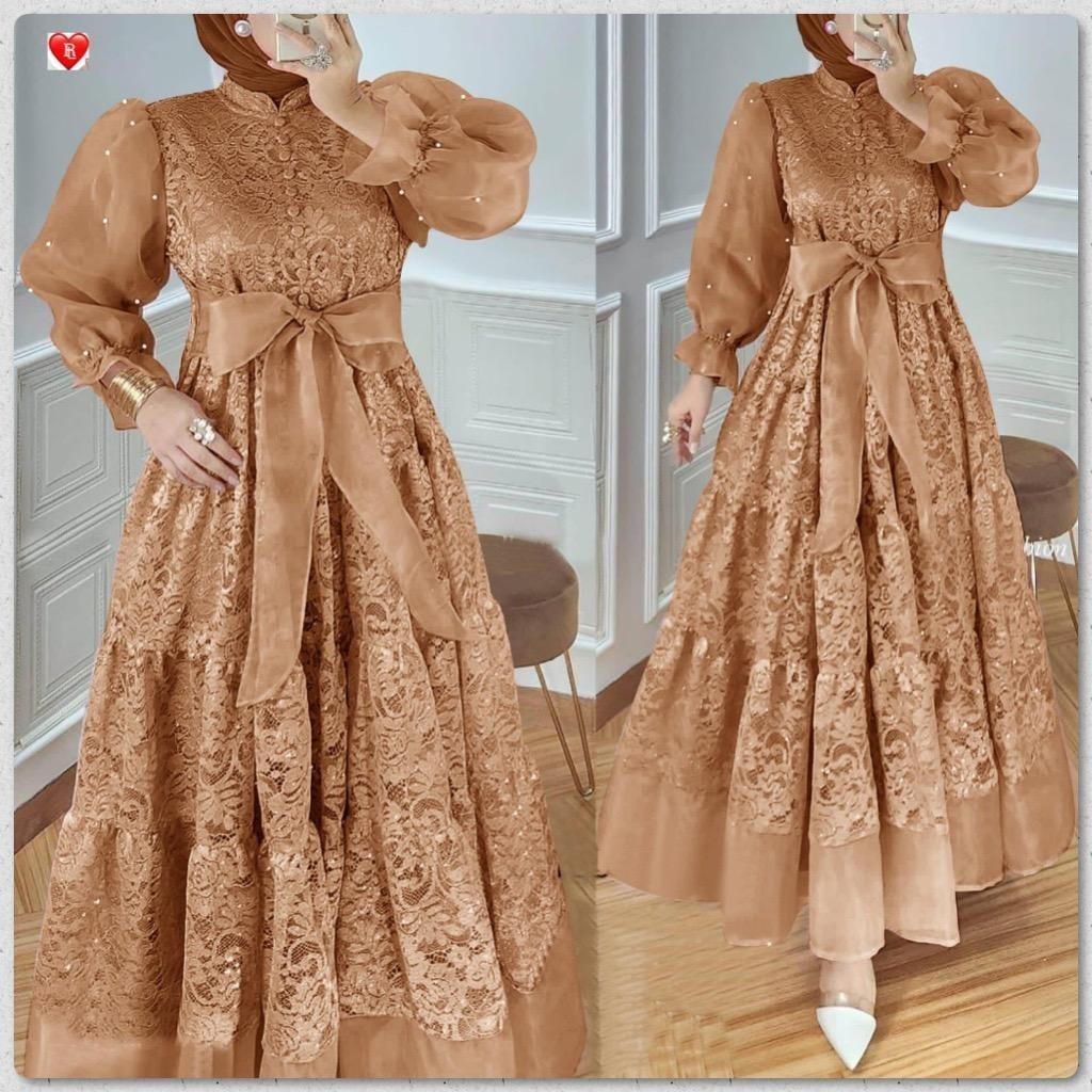 KAIN ADEM COD Gamis brukat / Gamis Brukat kombinasi Organza Mutiara / Gamis Organza kombinasi / Gami