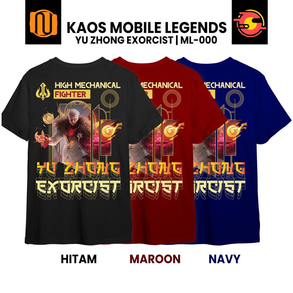 Nuhifa Store Kaos YU ZHONG EXORCIST Mobile Legeds FIGHTER ML MLBB Lengan Pendek Hitam  Pria Wanita