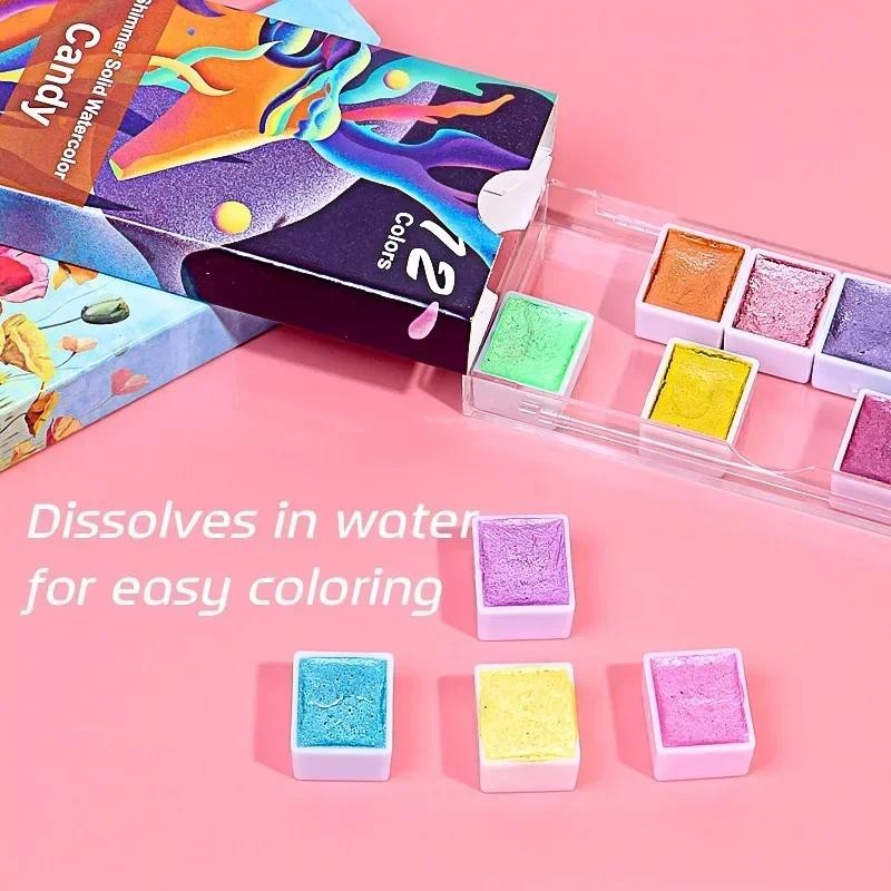 

6/12 Color Watercolor Paint Set Metallic Glitter Solid Pigment For Artists School Stationery drawing Graffiti Tool Art Supplies