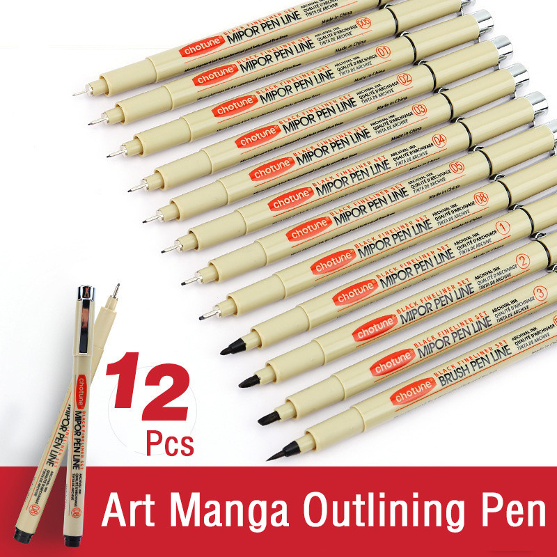

Art Manga Outlining Pen Pigment Liner Micron Pen Marker set Hook Line Needle Pen for Sketch Soft Brush Stationery Art Supplies