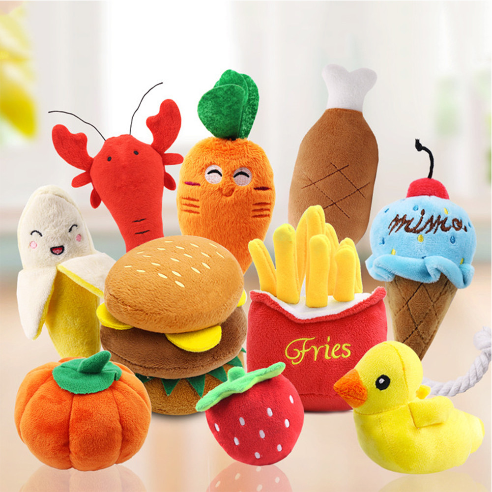 

Stress Relief Pet Plush Toy Colorful Cartoon Fruit Shape Bite-resistant Sounding Doll Molar Teeth Cleaning Props For Cats Dogs