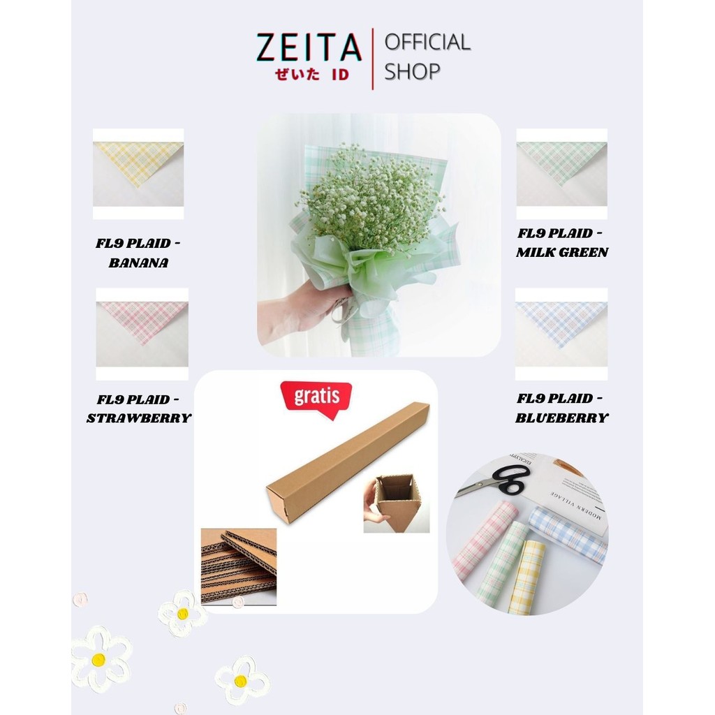

Zeita - (5 LEMBAR) - FL9 PLAID Kertas Bunga Buket Motif Kotak Modern Florist Cellophane