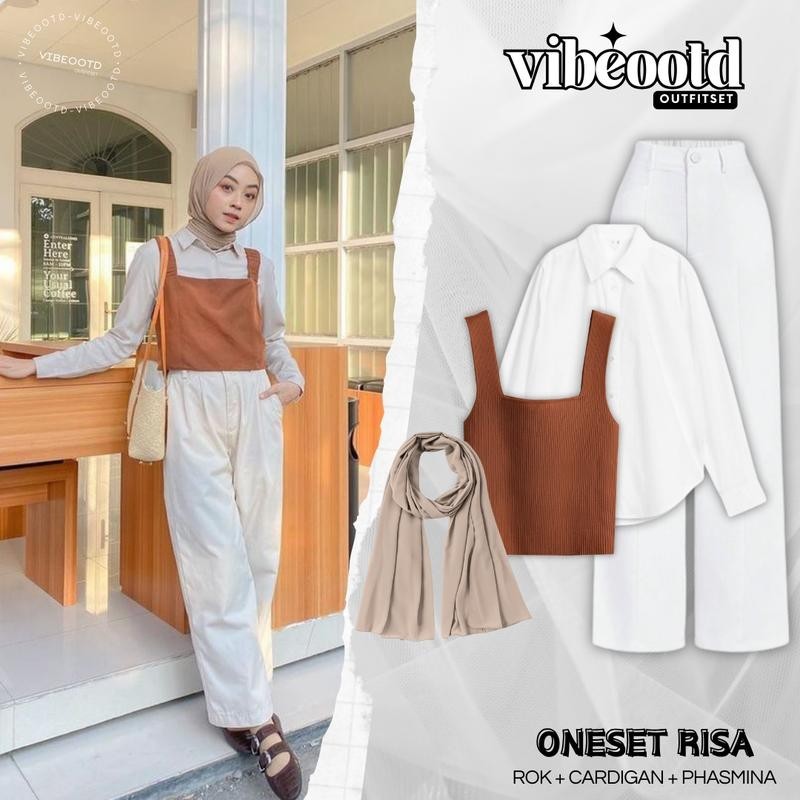 Risa Outfit Set Wanita Hijab ( Bawahan Celana Kulot Loose Pants Trouser Panjang s + Outer Vest Rompi