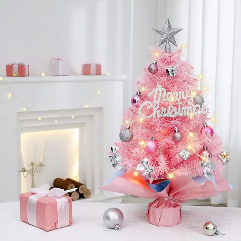 45cm Mini Pink Christmas Tree Desk Decoration  Merry Christmas Small Christmas Tree with Lights Arti
