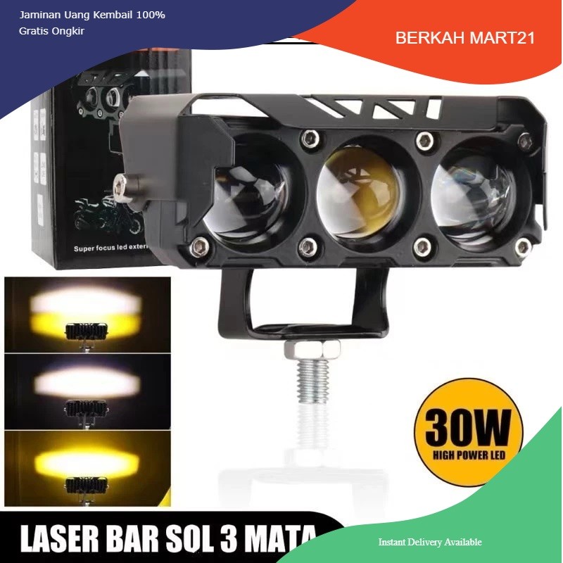 LAMPU TEMBAK LASER FOGLAMP SOL 3 MATA LAMPU TEMBAK LED 3MATA MOTOR MOBIL SOL03 MOTOR CR7