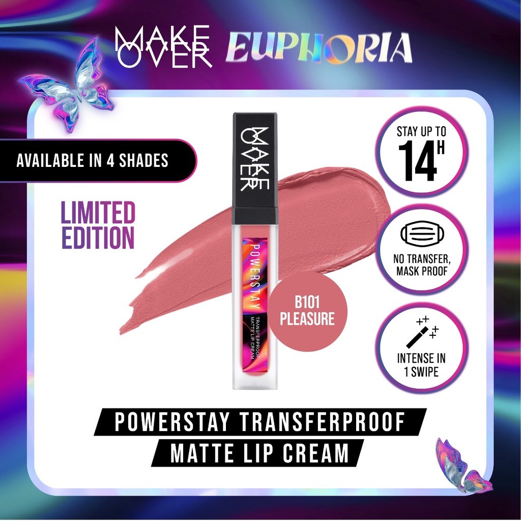 [Gift Not For Sale] MAKE OVER Powerstay Transferproof Matte Lip Cream B101 Pleasure 7 g (KEMASAN LAM