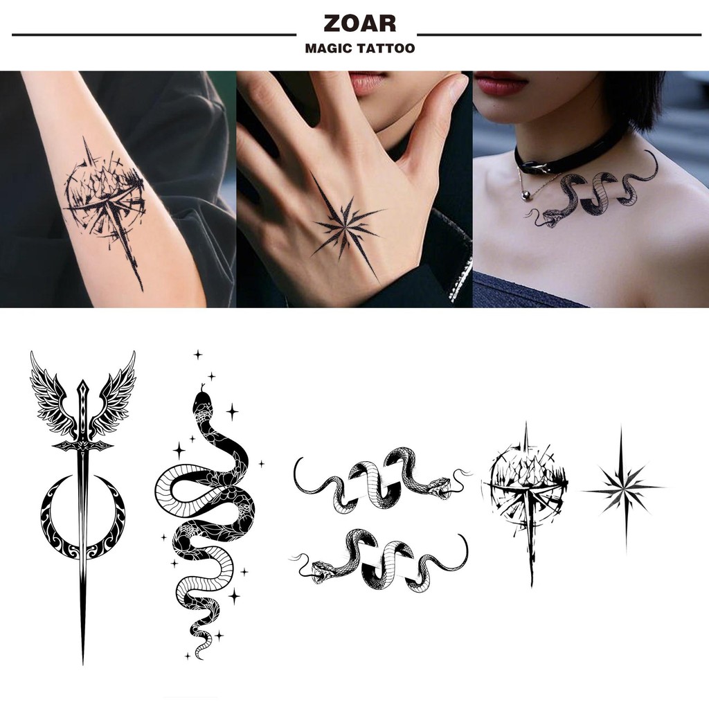 ZOAR-Y75 Stiker Tato Temporary Semi Permanen【Ular Bintang】Tahan lama Tattoo menempel dekorasi seni u