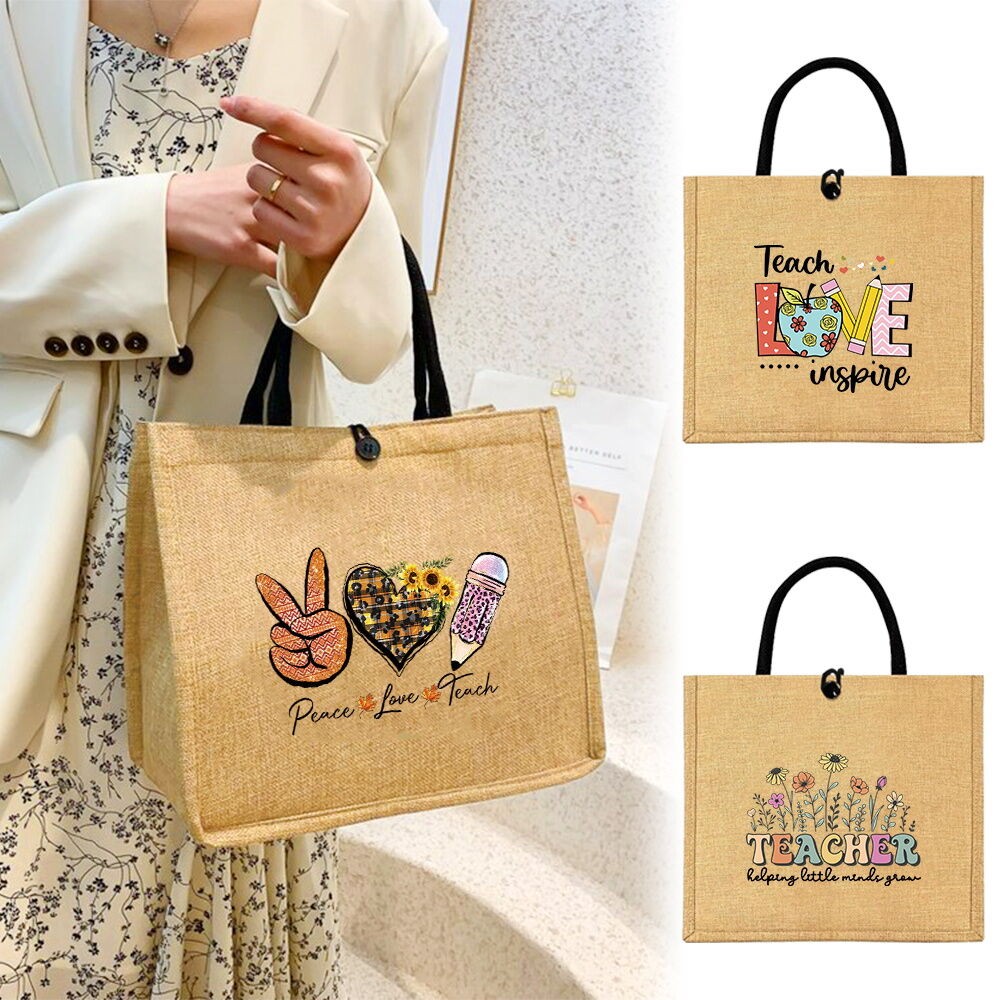 Totebag Wanita Gift Fashion Jute Splicing Linen Bag Large Capacity Waterproof Jute Handbags for Ladi