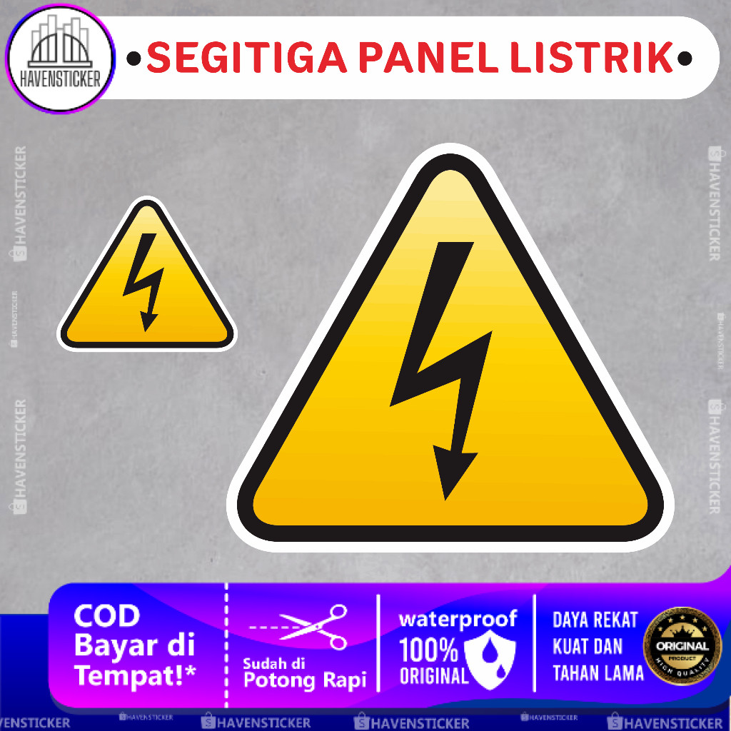 

Stiker Anti Air/ Waterproof Segi Tiga Panel / Arus Listrik Laminasi Glossy
