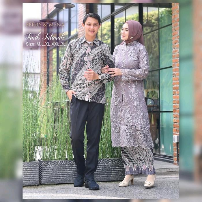 Couple tunik dan kemeja batik (bisa COD) bordir mutiara Wanita Baju Kondangan Panjang Kebaya Pesta S