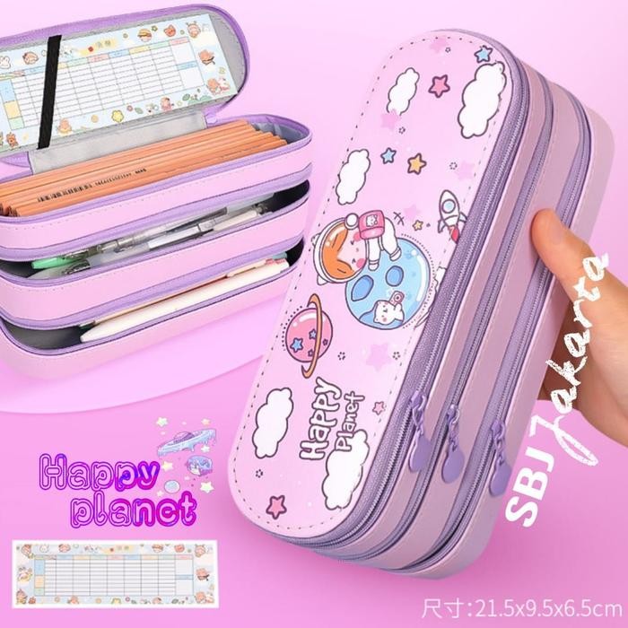 

[New]PROMO Tempat Pensil Kotak Pensil 3 Layer Korean Style Pensil Case SBJ-PC3L Alat Tulis - Happy Planet