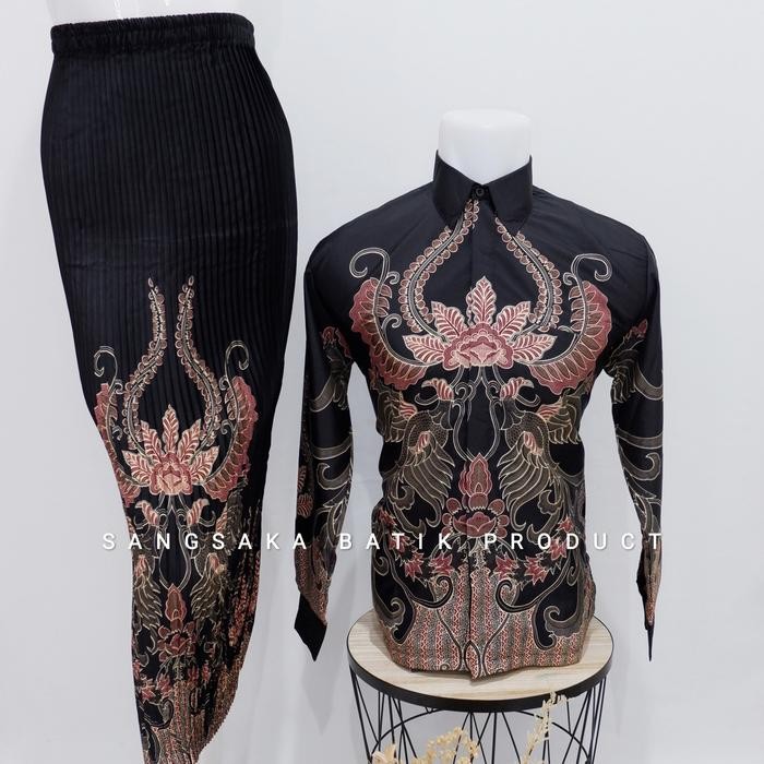 Batik couple / baju batik couple / batik set / batik lengan panjang / rok set / rok plisket - ROSE G