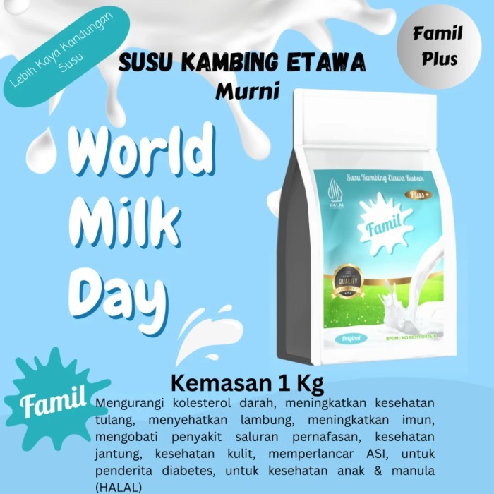 

Susu Kambing Etawa 1kg Famil Memelihara Kesehatan Tubuh/Original Plus 1403