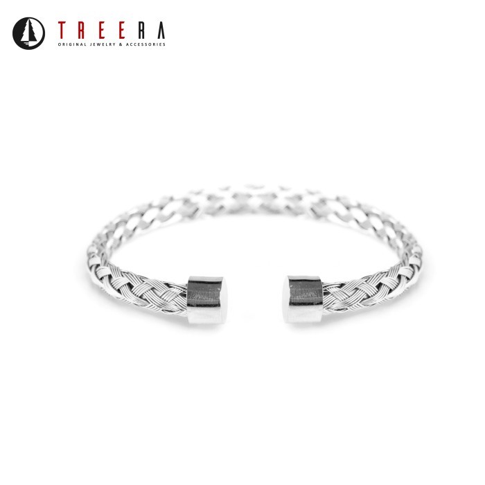 "S.LN.S" - DISKON Treera Dazzler Gelang Titanium Pria Anyam 1 Layer Original Premium - Silver, 18cm