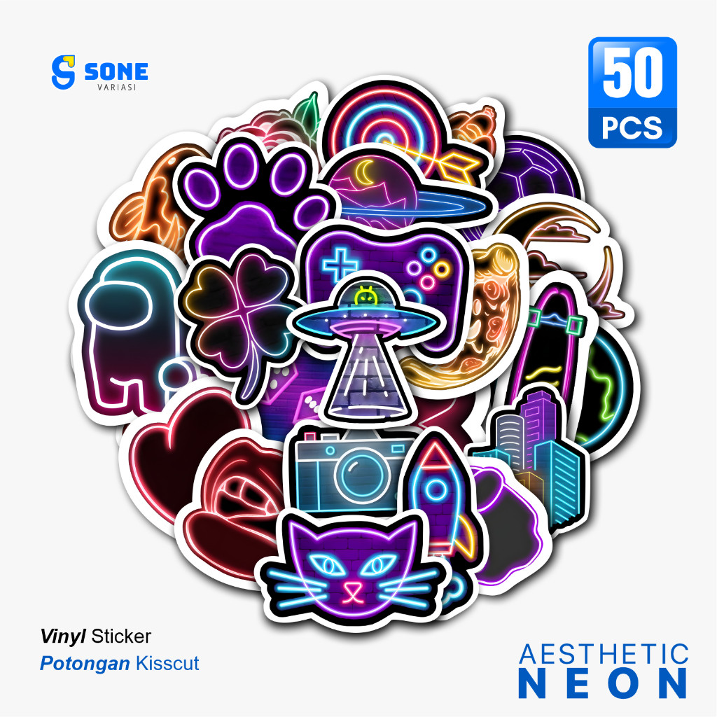 

Stiker Pack Aesthethic Neon Vinyl Waterproof untuk Sticker Buku Journal Casing HP Laptop Tumbler