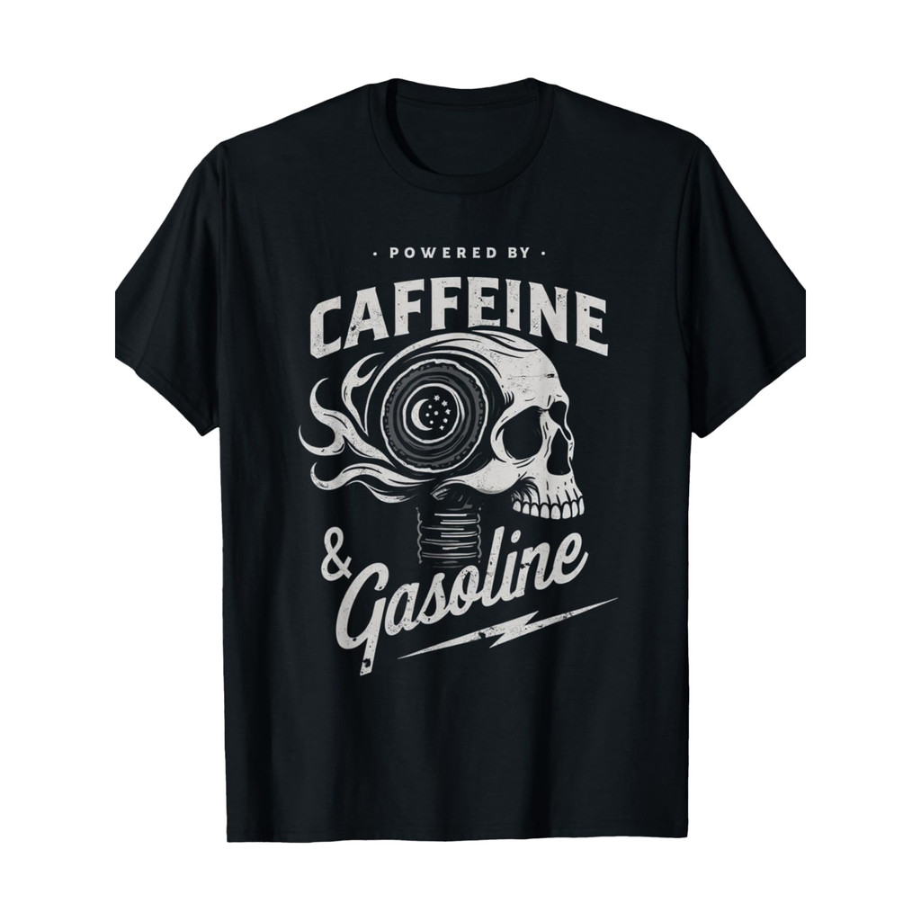 Powered By Gasoline And Caffeine Tee T-Shirt-220g 100% Cotton