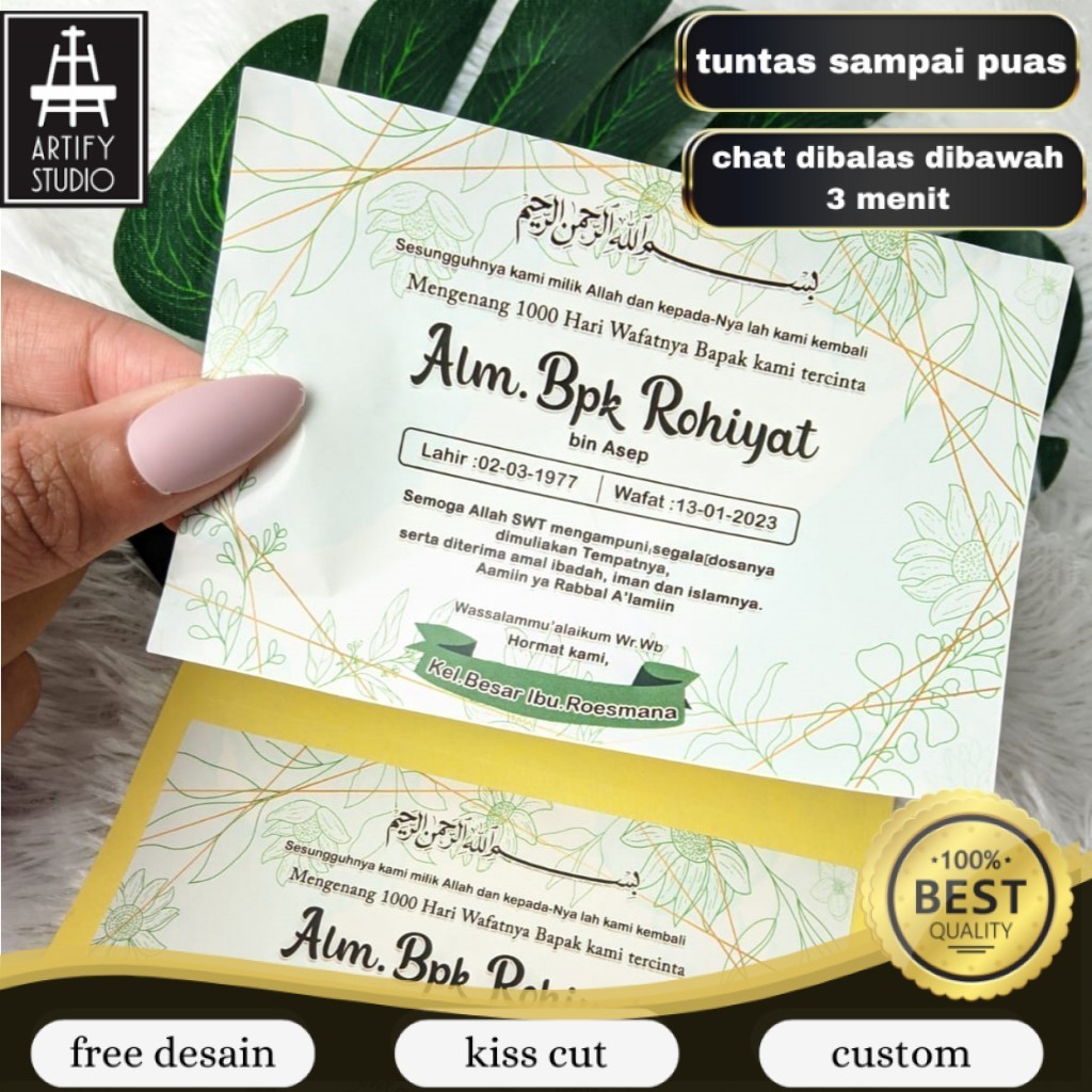 

Artify Stiker Tahlilan Kartu Wafatnya Persegi Chromo Mengenang 40 100 1000 Hari Sticker Box Murah