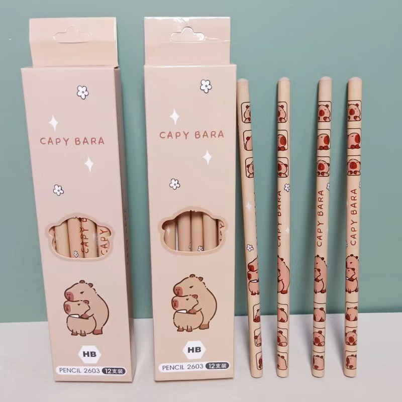 

12Pcs Anime Cartoon Capybara Natural Wooden Pencil 2B HB Black Lead Wood Writing Pencils Office School Stationery Birthday Gift