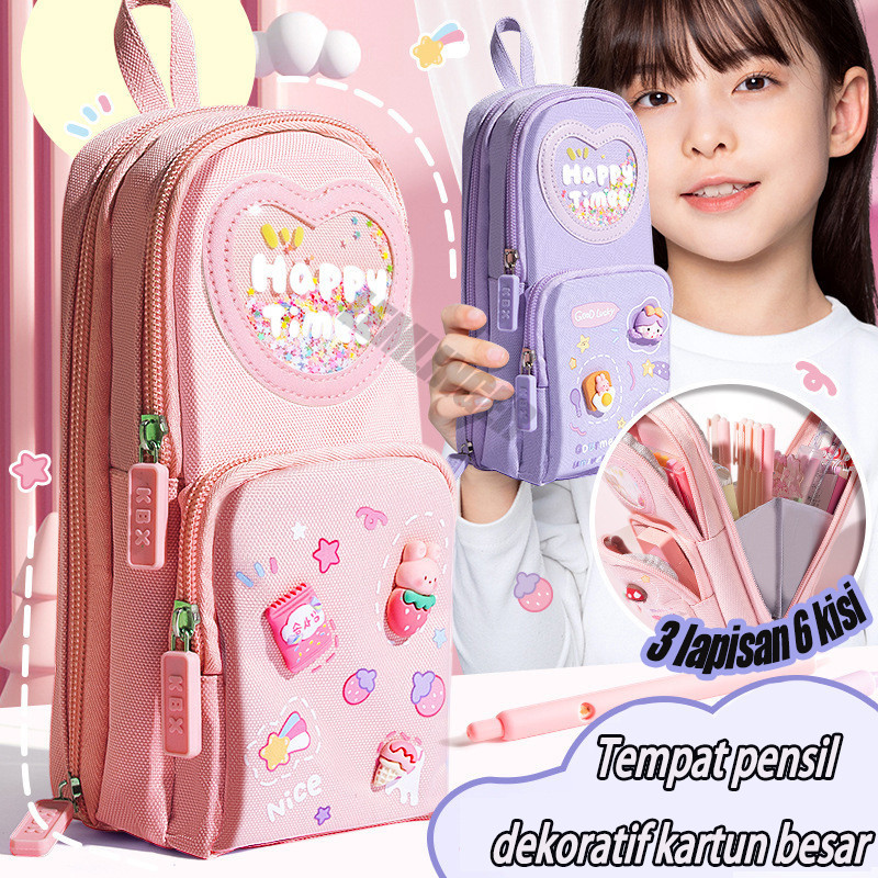 

【Ready】Tempat Pensil 3 Lapisan 6 Ruang / Kotak Pensil Kanvas / 3D Anak Perempuan Lucu Berkapasitas Besar Pencil Case