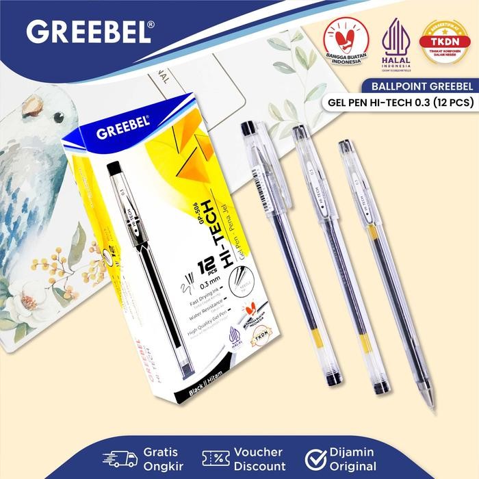 

[NEW] GREEBEL Gel Pen Pulpen Gel Pena Ballpen (GP-506 HI-TECH 0.3 12 PCS) / Alat Tulis Kantor Sekolah Anak - Hitam