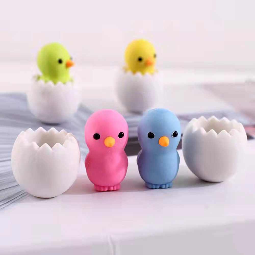 

4Pcs Cute Cartoon Chick Shape Rubber Eraser Student Learning Stationery for Child Creative Novelty Pencil Erasers New Stationery