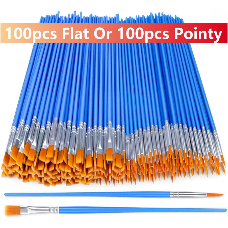 

100pcs Paint Brushes Set for Kids Acrylic with Flat Round Pointed Paint Brushes Craft Watercolor Oil Painting Brushes