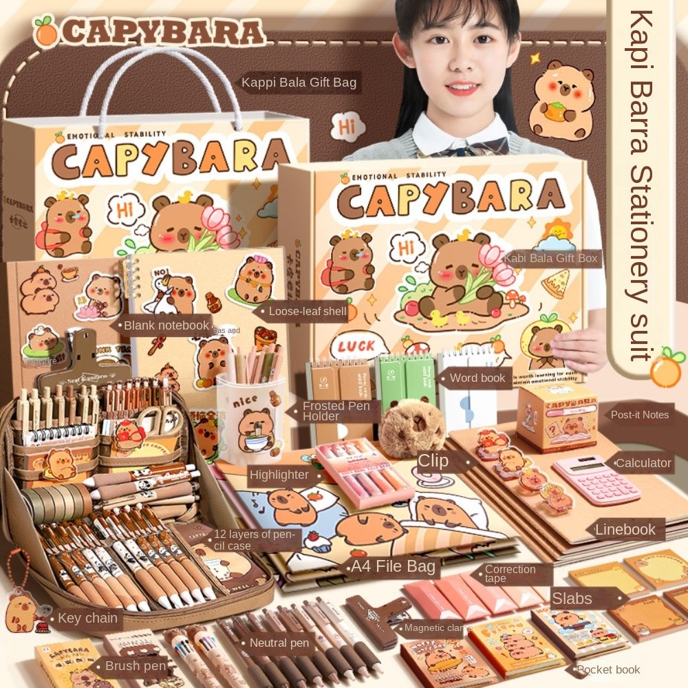

Large Capacity Gift Box Capybara Stationery Set Abundant Cute Back-to-school Gift Kit Pencil Case School Supplies for Students