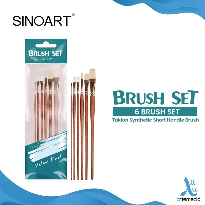 

Sinoart Set 6 Taklon and Bristle Long Handle Brush Kuas Lukis