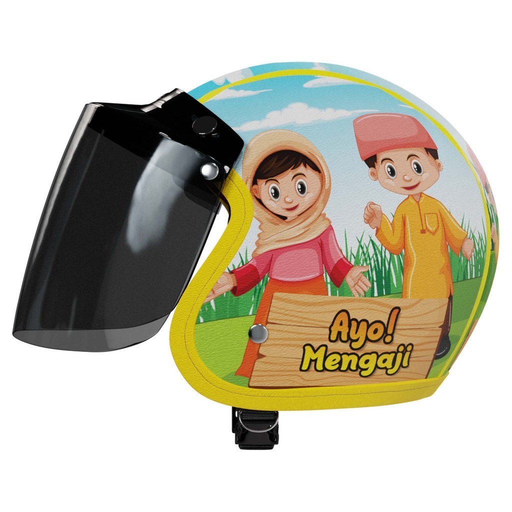 Helm Bogo Anak 2 - 7 Tahun Motif Kartun Anak Muslim Untuk Sepeda Edukasi Laki Laki Perempuan Kaca Da