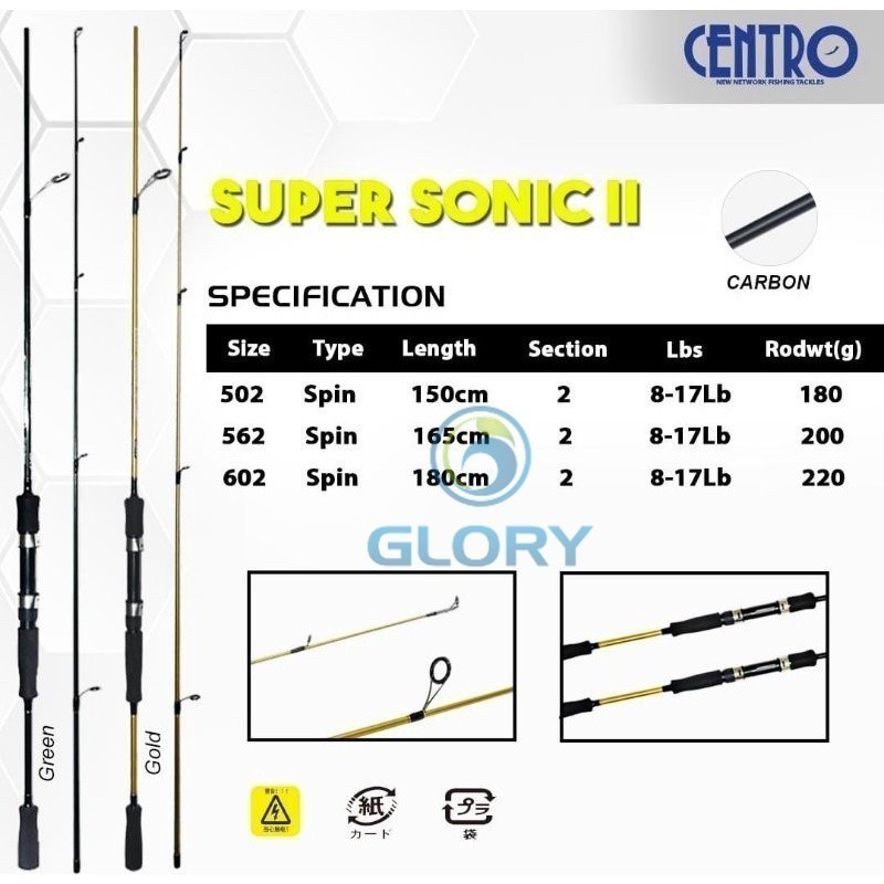 Joran Spinning Centro Super Sonic J II 502 562 602 / Panjang 150cm 168cm 180cm 8-17lb Material Carbo