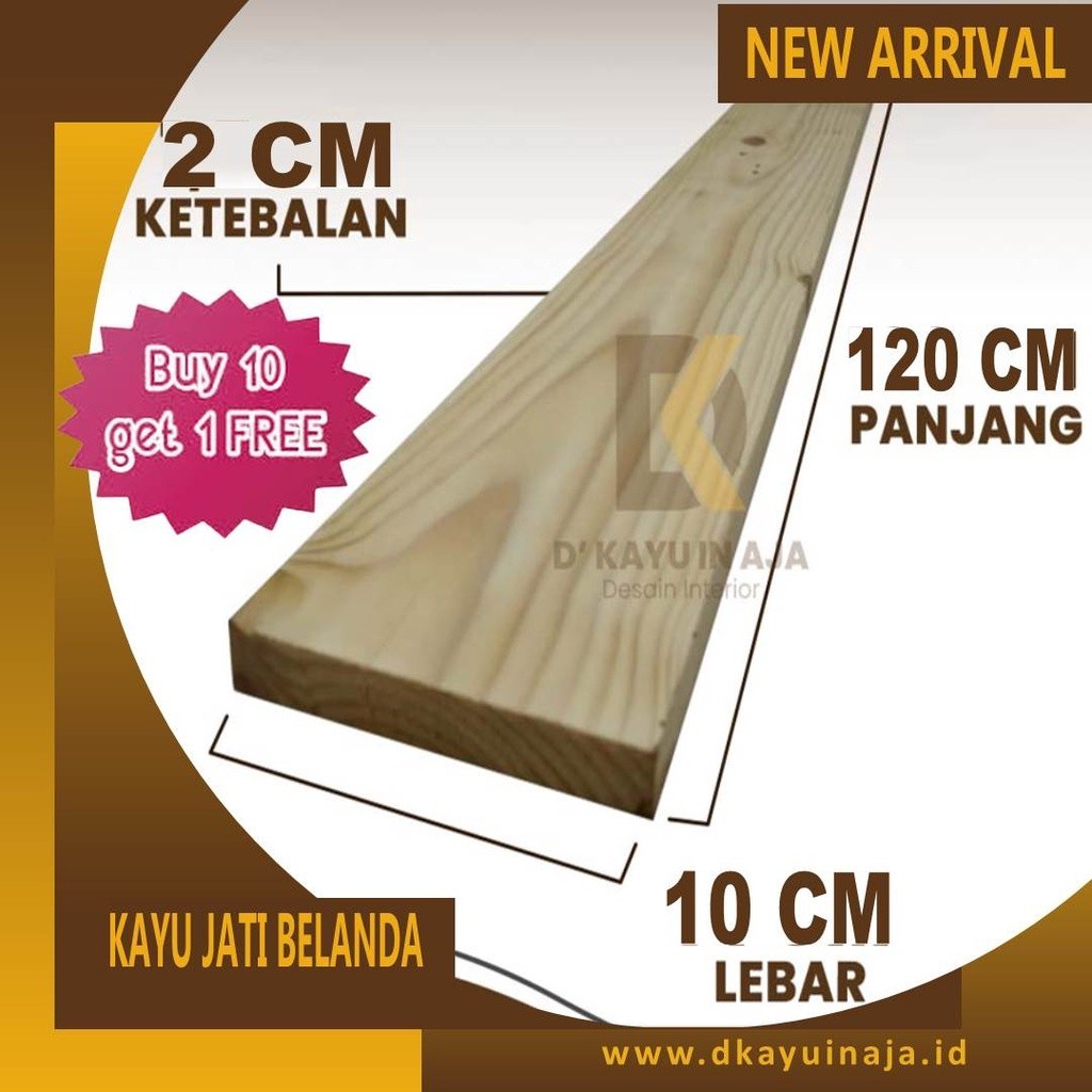 Papan Kayu Palet Jati Belanda Serut Halus 120x10x2 cm papan bekas palet murah  Serut halus Amplas am