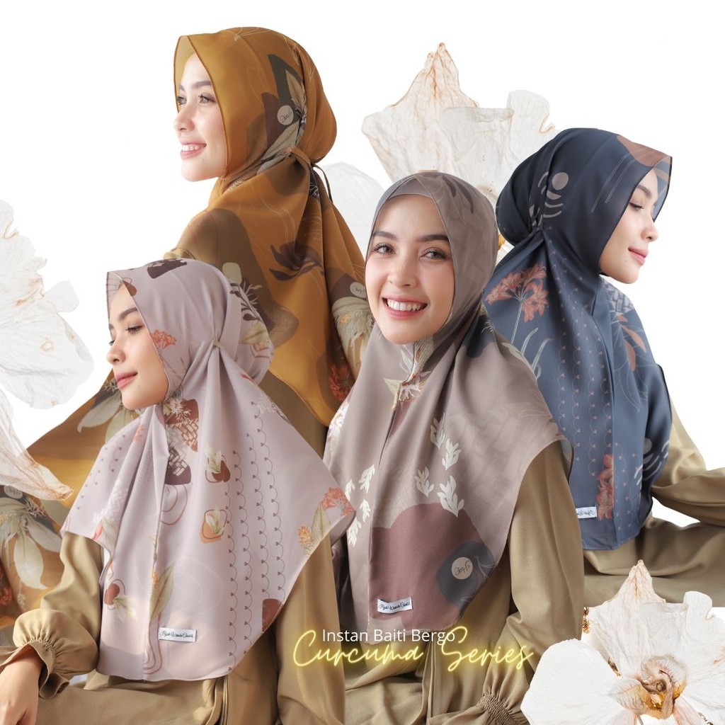Hijabwanitacantik - Instan Baiti Curcuma | Hijab Instan | Jilbab Premium Bergo Printing Bahan Diamond