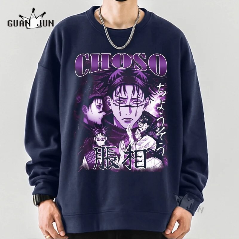 Jaket sweater Choso Kamo Toji Yuji Jujitsu Kaisen -  Switer crewneck Pria Wanita Gaya Jepang