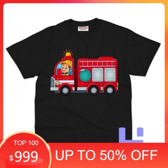 BAJU ANAK KAOS ANAK PEMADAM KEBAKARAN DAMKAR KARTUN - Hitam, S