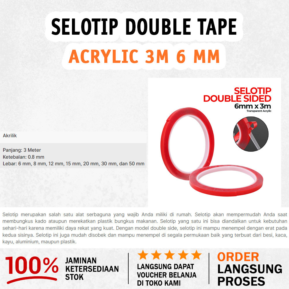 

Selotip Double Tape Transparent Acrylic 3M 6 mm | Langsung Proses
