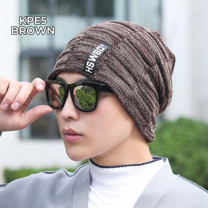 promo ✨ -Topi Kupluk Beanie HSWBOY Kupluk Wool Winter Kupluk Rajut Pria nita - BROWN