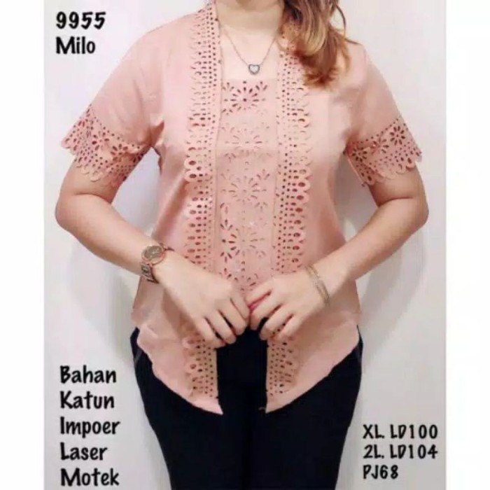 

promo ✨ -Kebaya Kutu Baru Modern lengan pendek katun laser import - Hitam mutiara, XXL