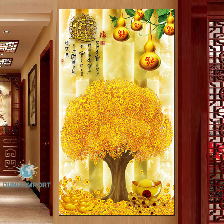 DIY Diamond Painting Lukisan batu 5d penuh berlian, berlian bulat, bisnis sedang booming, pohon uang