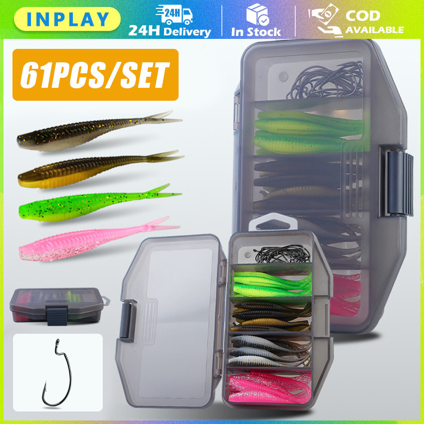61Pcs/Kotak Soft Bait Fishing Lure / Umpan Pancing Umpan Lembut / Umpan Pancing Ikan Set