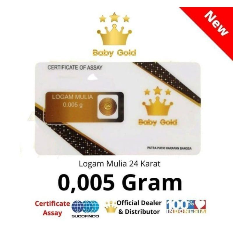 Baby Gold Emas Mini Logam Mulia 0.005 Gram 24 Karat Asli Original  (glhesptr)